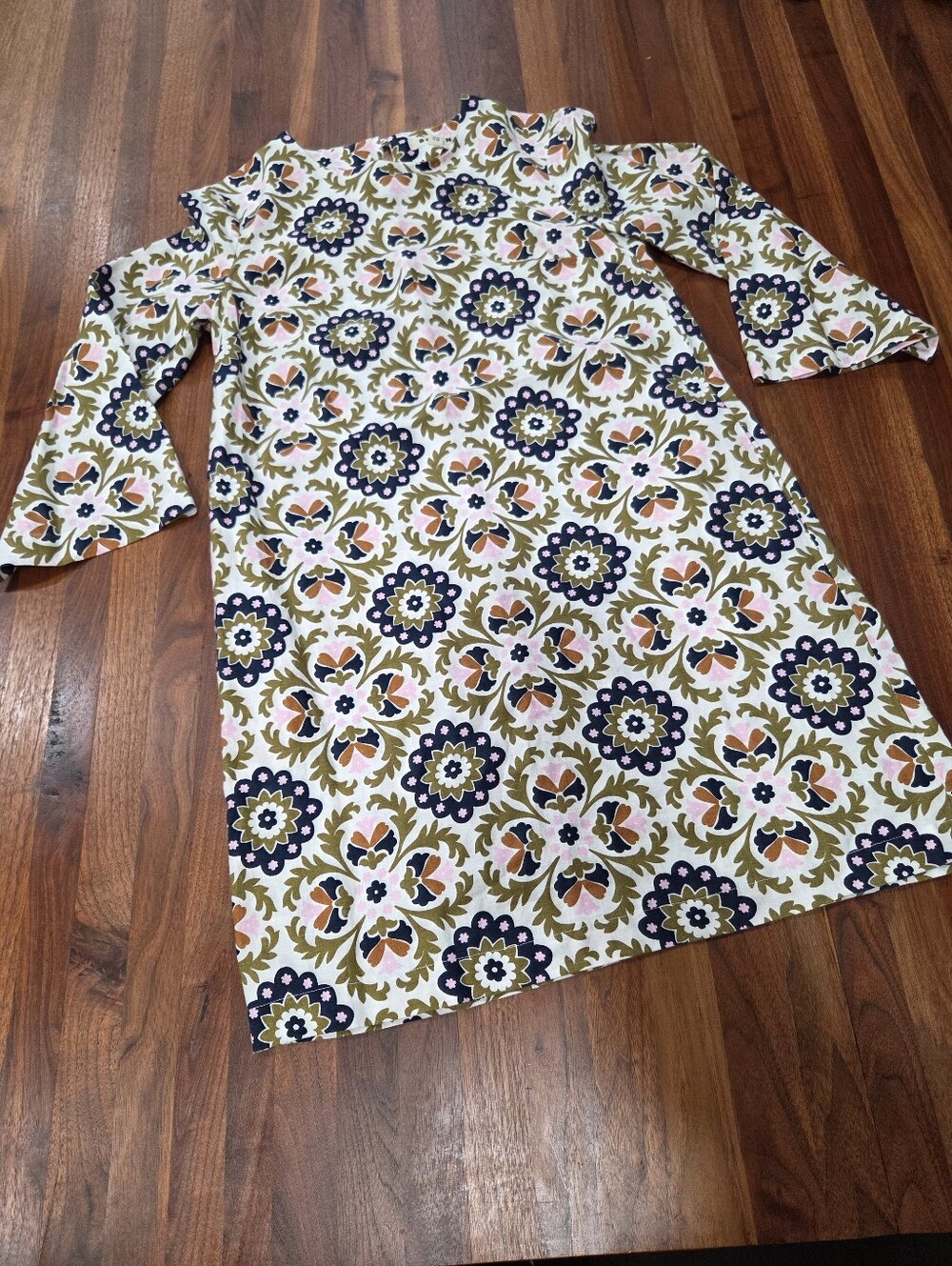 Boden Flare Linen Short Dress Floral A-Line Vintage Chic With Flared Sleeves 6R